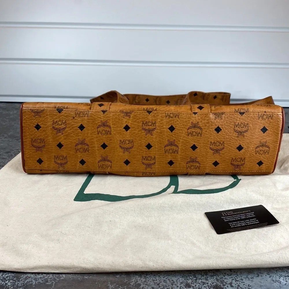 Authentic MCM Vintage Visetos Cognac Monogram Dome Tote Large